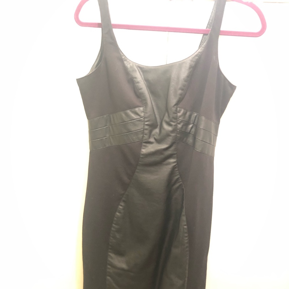 Sexy black dress with leather